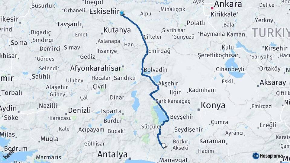 Eskişehir İbradı Antalya Arası Kaç Km - Yol Haritası