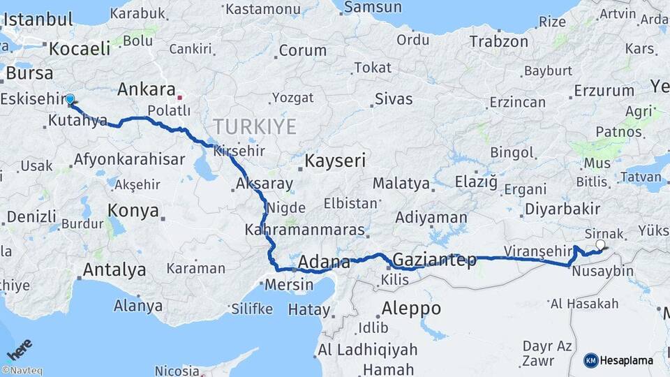 Eskişehir İdil Şırnak Arası Kaç Km - Yol Haritası