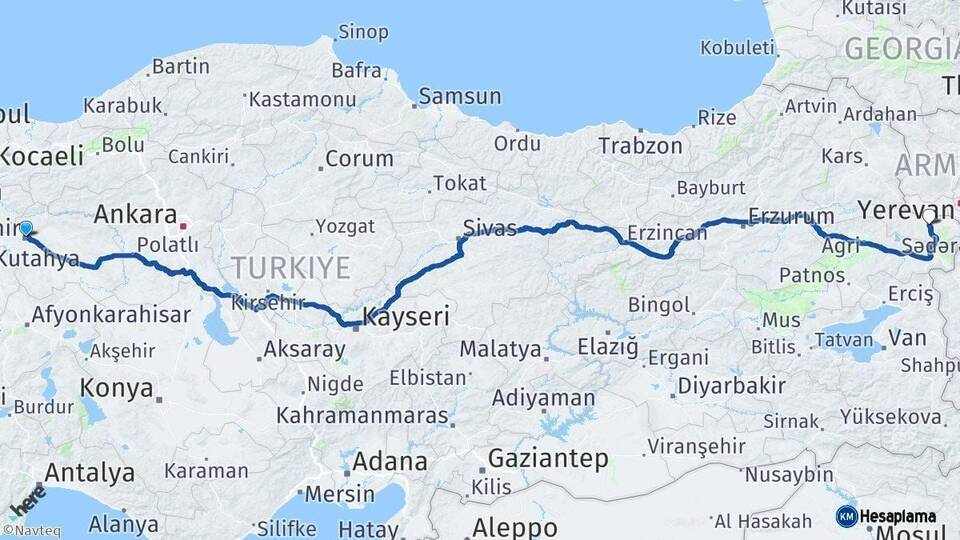Eskişehir Iğdır Arası Kaç Km - Yol Haritası