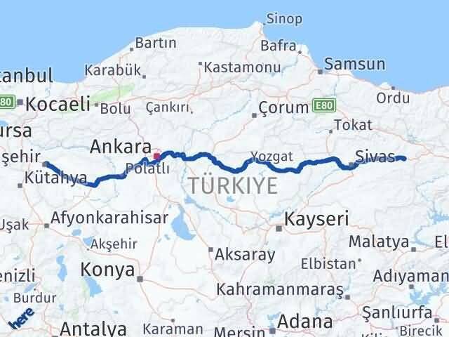 Eskişehir İmranlı Sivas Arası Kaç Km - Yol Haritası