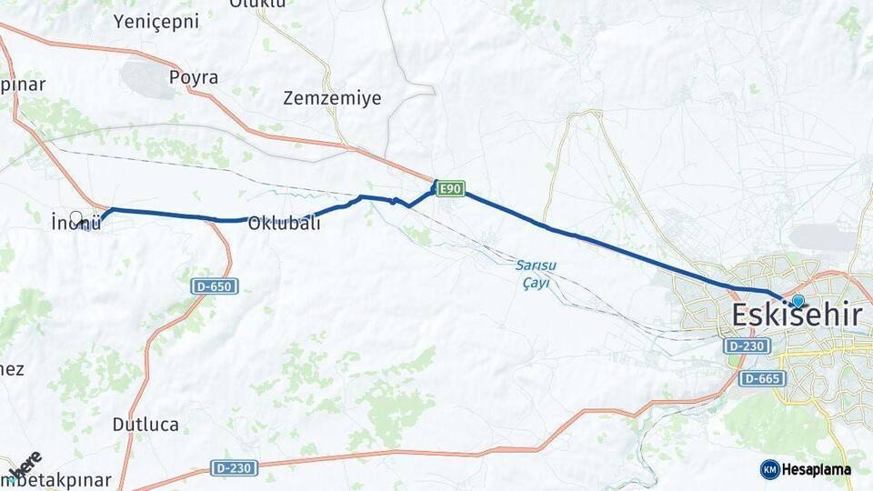 Eskişehir İnönü Arası Kaç Km - Yol Haritası