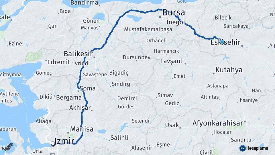 İnönü İzmir Arası Kaç Km - Yol Tarifi