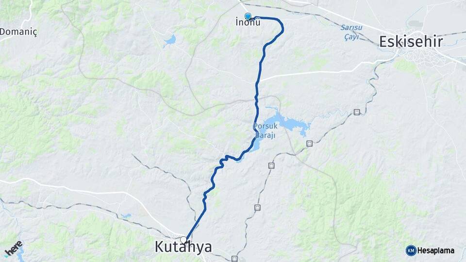 Eskişehir İnönü Kütahya Arası Kaç Km - Yol Haritası