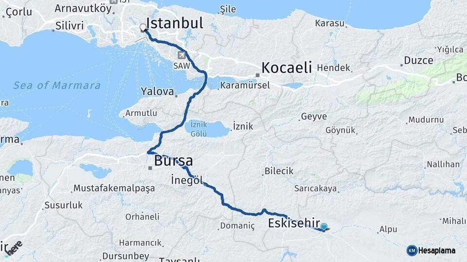 Eskişehir İstanbul Arası Kaç Km - Yol Haritası