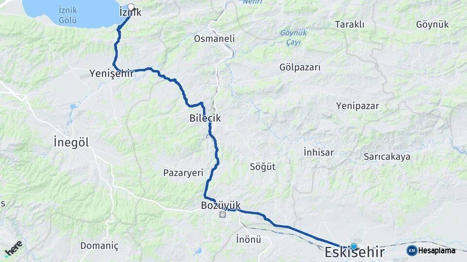 Eskişehir İznik Bursa Arası Kaç Km - Yol Haritası