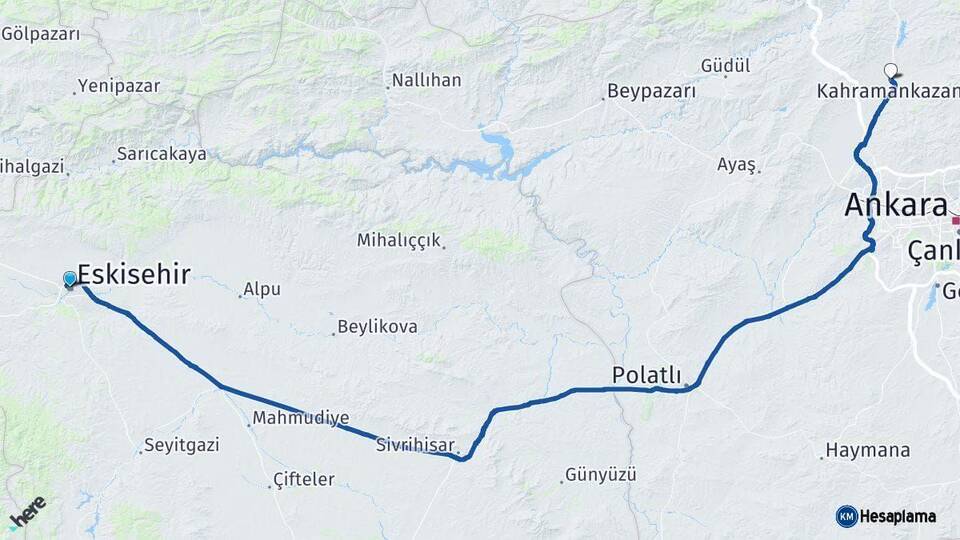 Eskişehir Kahramankazan Ankara Arası Kaç Km - Yol Haritası