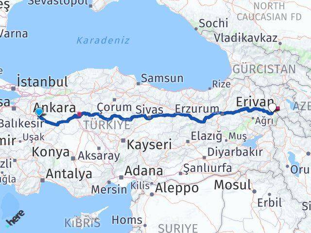 Eskişehir Karakoyunlu Iğdır Arası Kaç Km - Yol Haritası