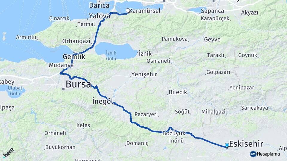 Eskişehir Karamürsel Kocaeli Arası Kaç Km - Yol Haritası