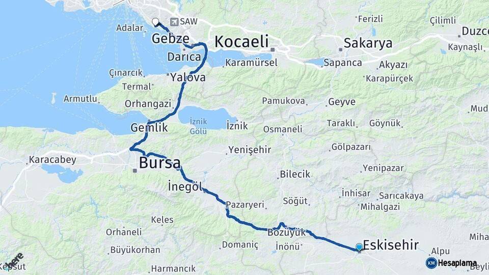 Eskişehir Kartal İstanbul Arası Kaç Km - Yol Haritası
