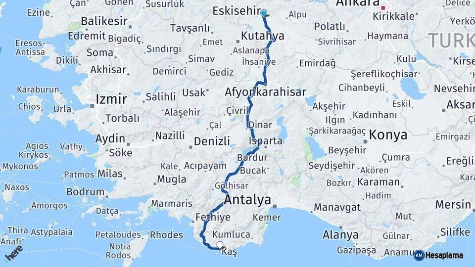 Eskişehir Kaş Antalya Arası Kaç Km - Yol Haritası