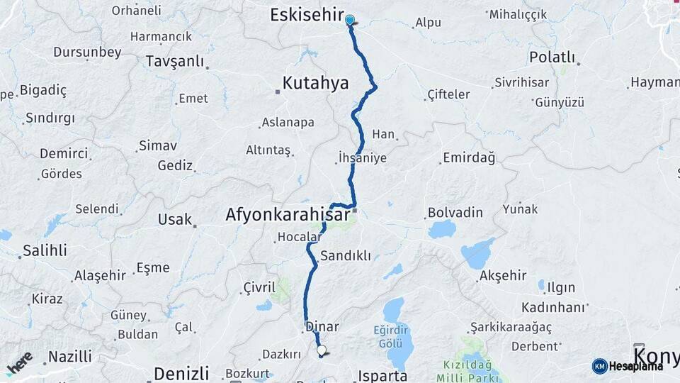 Eskişehir Keçiborlu Isparta Arası Kaç Km - Yol Haritası