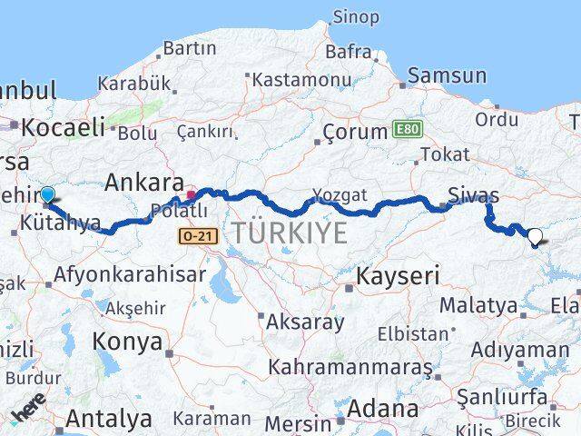 Eskişehir Kemaliye Erzincan Arası Kaç Km - Yol Haritası