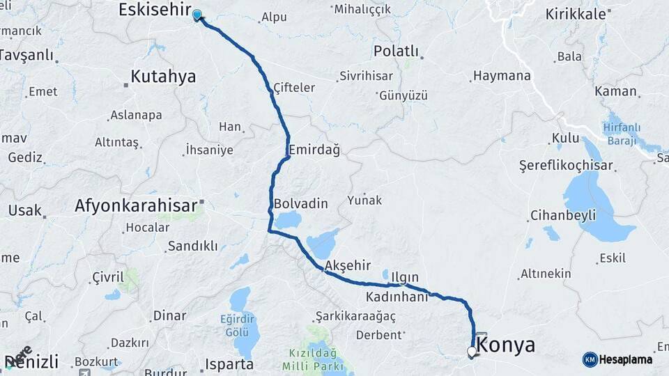 Eskişehir Konya Arası Kaç Km - Yol Haritası