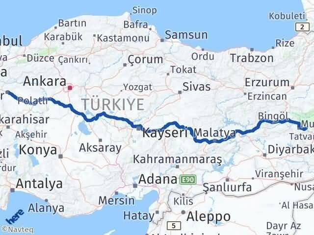Eskişehir Korkut Muş Arası Kaç Km - Yol Haritası