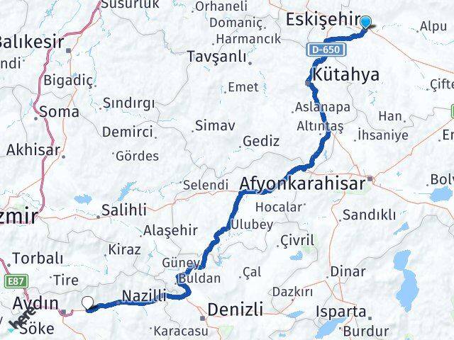 Eskişehir Köşk Aydın Arası Kaç Km - Yol Haritası