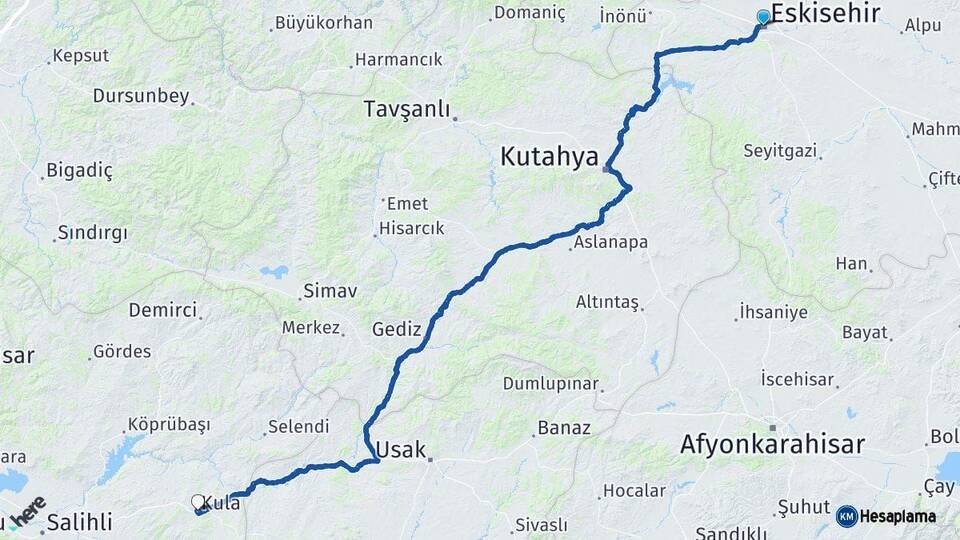 Eskişehir Kula Manisa Arası Kaç Km - Yol Haritası