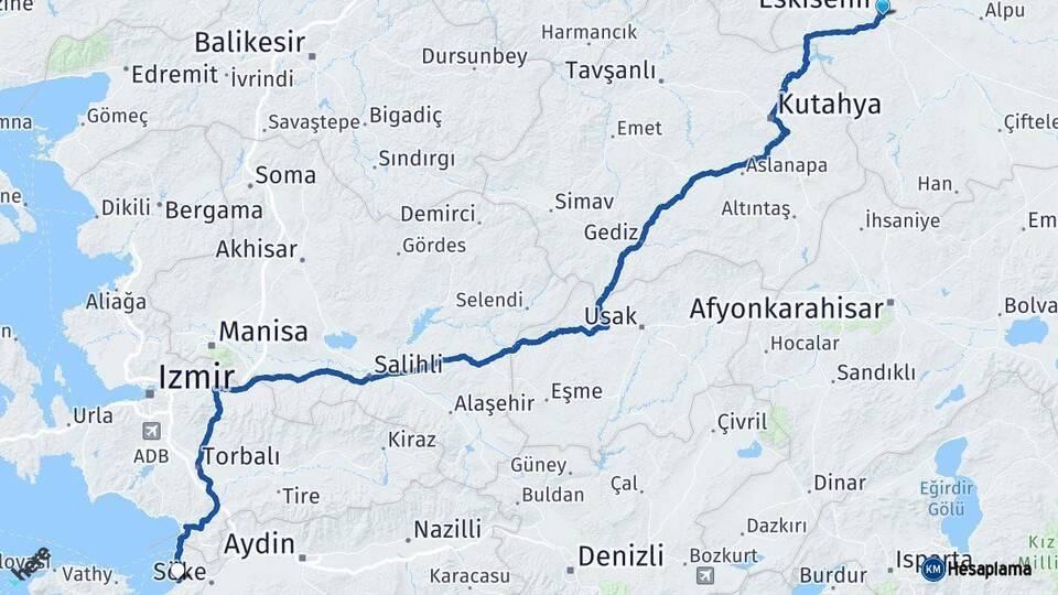 Eskişehir Kuşadası Aydın Arası Kaç Km - Yol Haritası