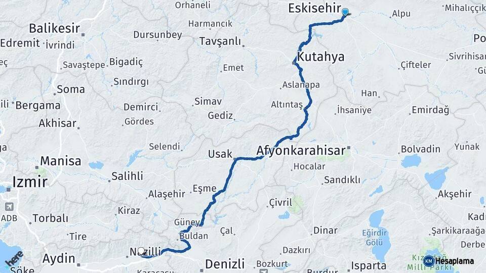 Eskişehir Kuyucak Aydın Arası Kaç Km - Yol Haritası