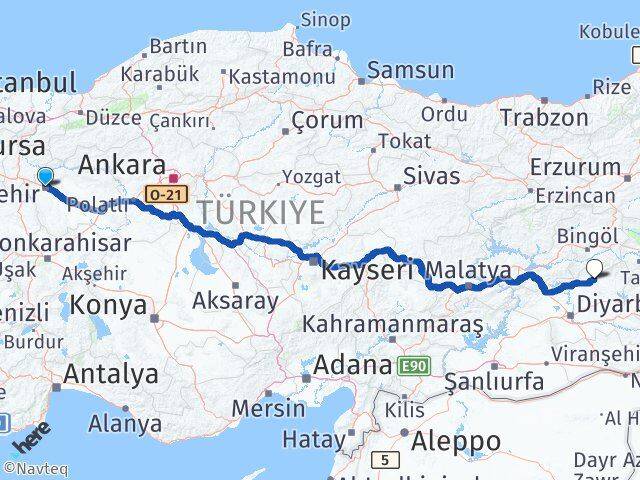 Eskişehir Lice Diyarbakır Arası Kaç Km - Yol Haritası