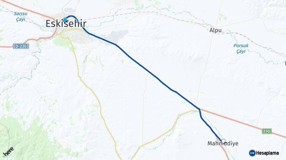 Eskişehir Mahmudiye Arası Kaç Km - Yol Haritası