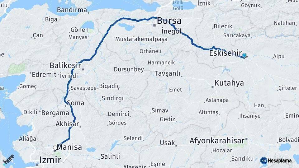 Eskişehir Manisa Arası Kaç Km - Yol Haritası