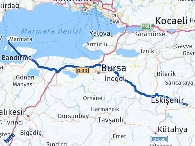 Eskişehir Marmara Balıkesir Arası Kaç Km - Yol Haritası