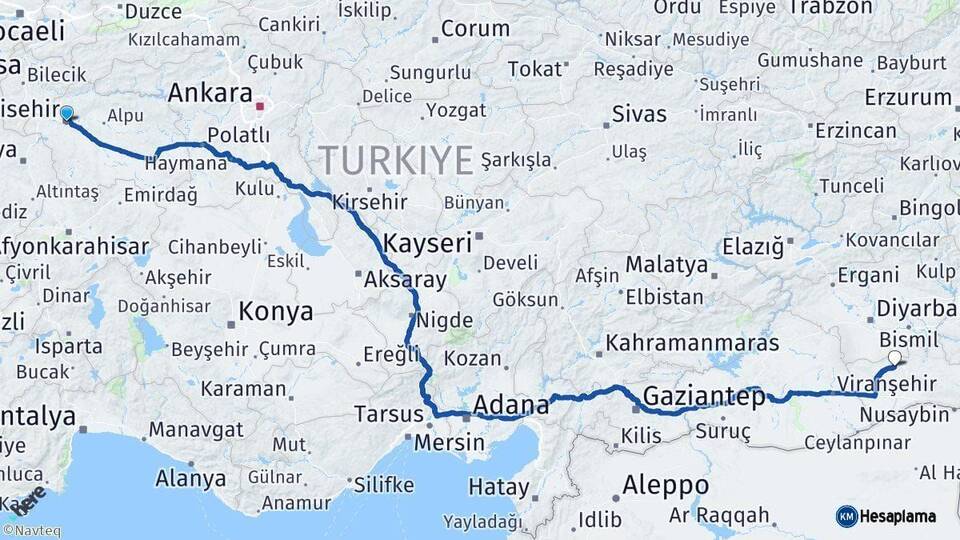 Eskişehir Mazıdağı Mardin Arası Kaç Km - Yol Haritası