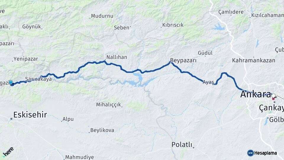 Eskişehir Mihalgazi Ankara Arası Kaç Km - Yol Haritası