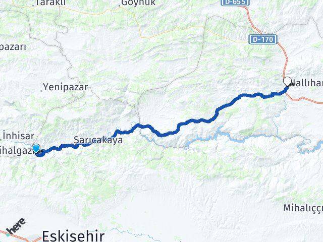 Eskişehir Mihalgazi Nallıhan Ankara Arası Kaç Km - Yol Haritası