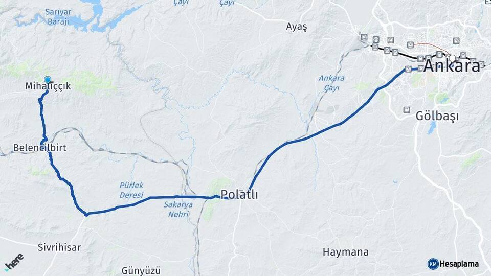 Eskişehir Mihalıççık Ankara Arası Kaç Km - Yol Haritası
