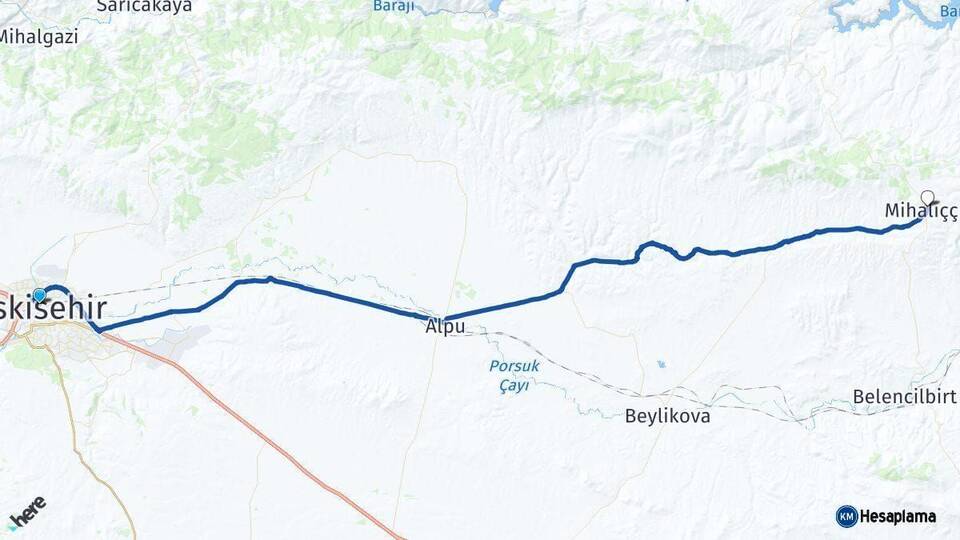 Eskişehir Mihalıççık Arası Kaç Km - Yol Haritası