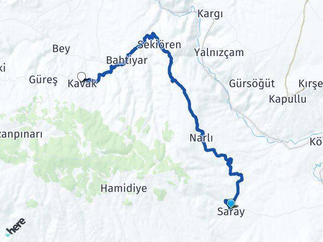 Saray Kavak Arası Kaç Km - Yol Tarifi