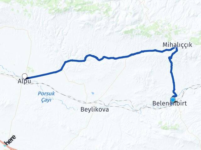 Eskişehir Mihalıççık Yunusemre Alpu Arası Kaç Km - Yol Haritası