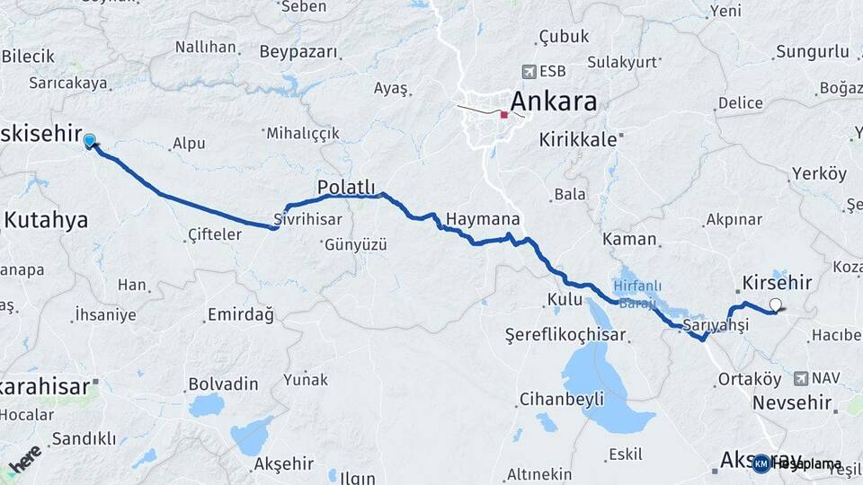 Eskişehir Mucur Kırşehir Arası Kaç Km - Yol Haritası