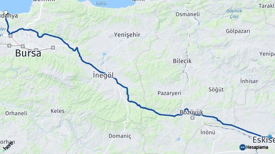 Eskişehir Mudanya Bursa Arası Kaç Km - Yol Haritası