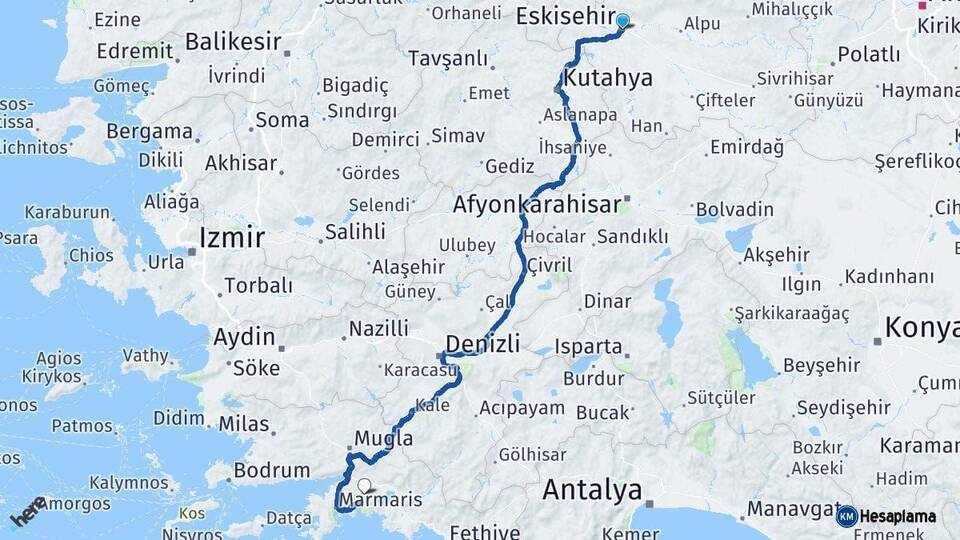 Eskişehir Muğla Arası Kaç Km - Yol Haritası