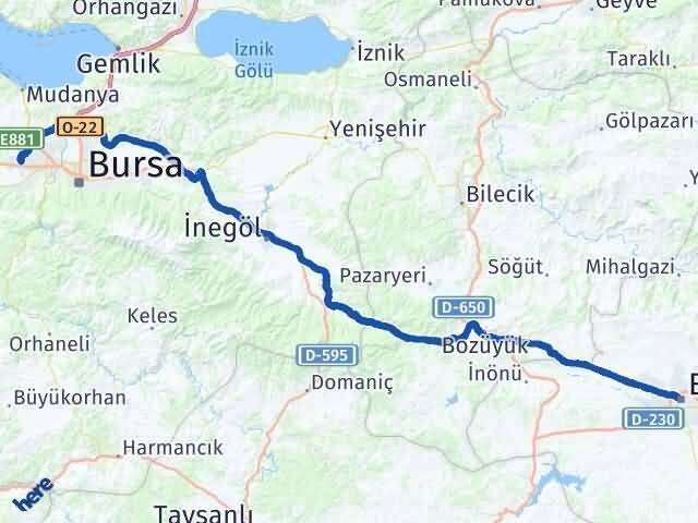 Eskişehir Nilüfer Bursa Arası Kaç Km - Yol Haritası