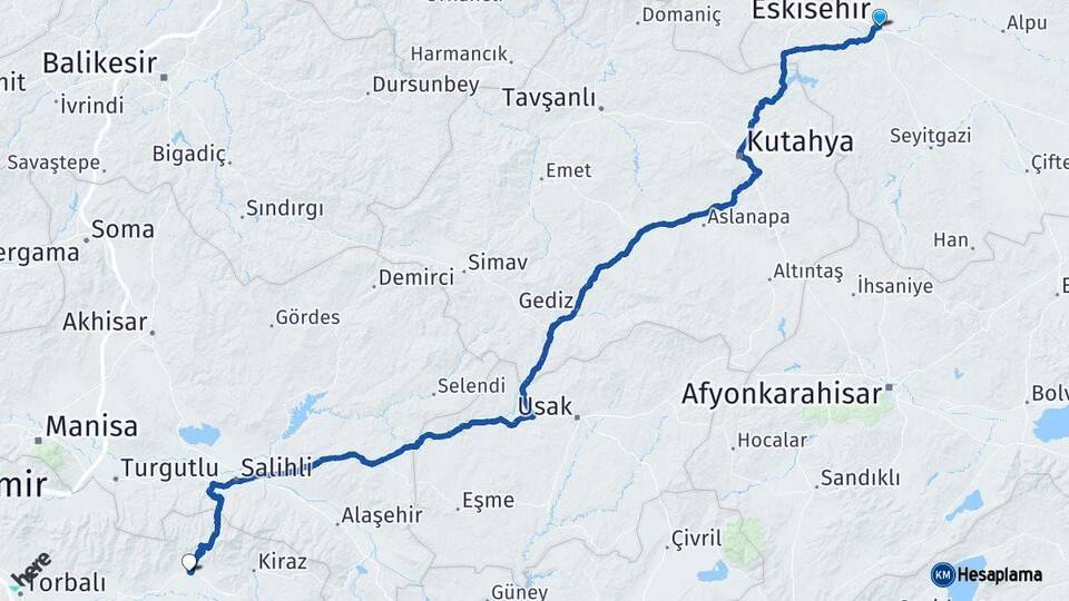 Eskişehir Ödemiş İzmir Arası Kaç Km - Yol Haritası