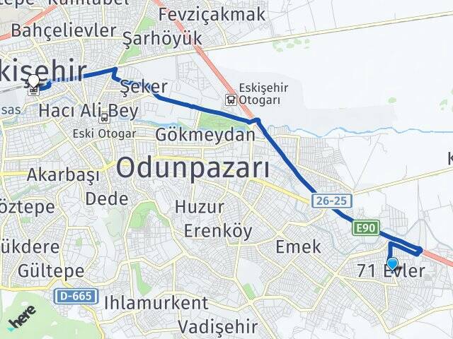 71 Evler Eskişehir Tren Garı Arası Kaç Km - Yol Tarifi