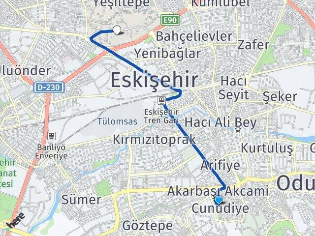 Cunudiye Anadolu Üniversitesi Arası Kaç Km - Yol Tarifi