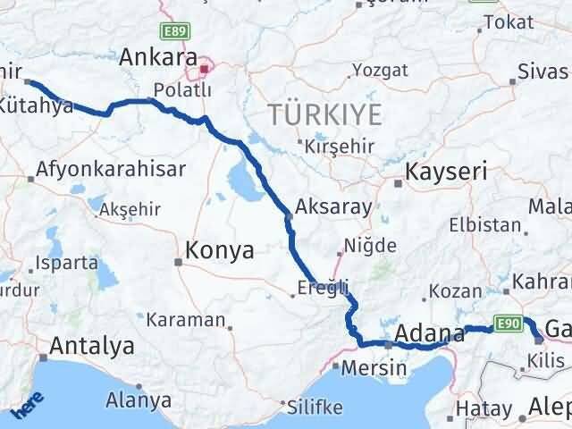 Eskişehir Odunpazarı Gaziantep Arası Kaç Km - Yol Haritası