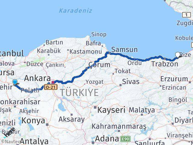 Odunpazarı Rize Arası Kaç Km - Yol Tarifi