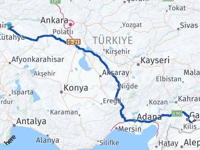 Eskişehir Oğuzeli Gaziantep Arası Kaç Km - Yol Haritası
