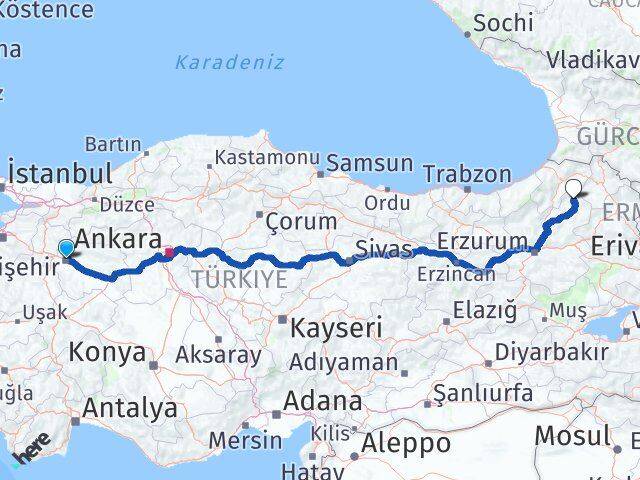 Eskişehir Olur Erzurum Arası Kaç Km - Yol Haritası