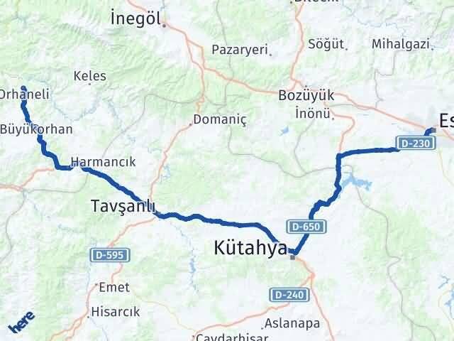 Eskişehir Orhaneli Bursa Arası Kaç Km - Yol Haritası