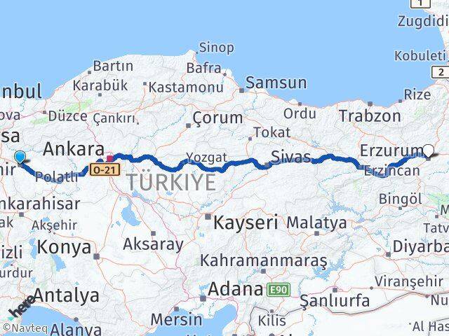 Eskişehir Palandöken Erzurum Arası Kaç Km - Yol Haritası