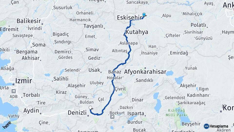Eskişehir Pamukkale Denizli Arası Kaç Km - Yol Haritası