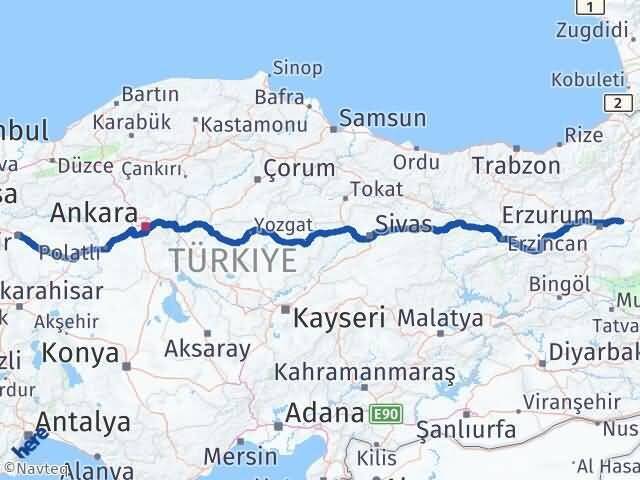 Eskişehir Pasinler Erzurum Arası Kaç Km - Yol Haritası