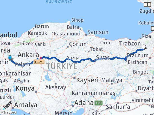 Eskişehir Pazaryolu Arası Kaç Km - Yol Tarifi