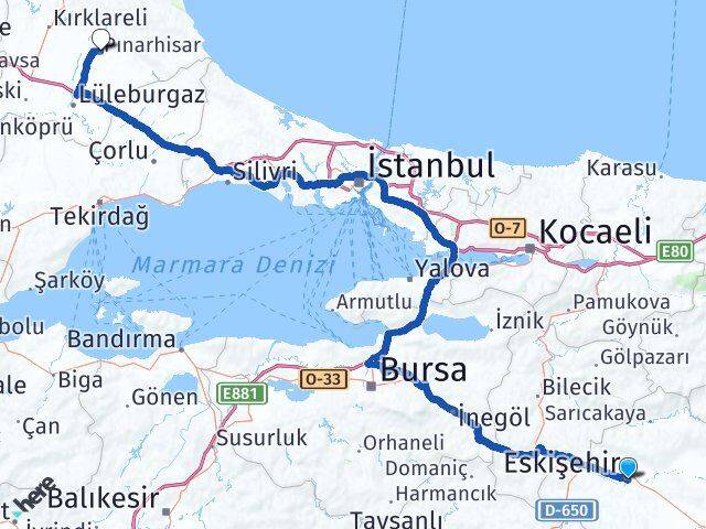 Eskişehir Pınarhisar Arası Kaç Km - Yol Tarifi